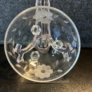 Vintage Footed Clear Glass Etched Bowl Floral